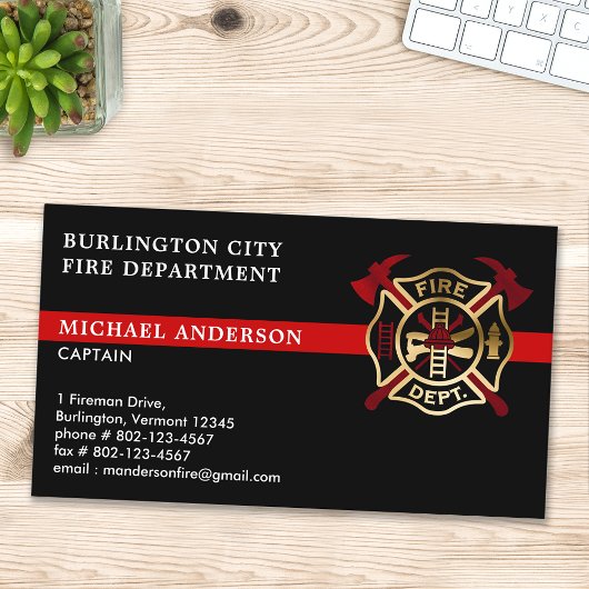 Firefighter Custom Logo Modern Red Fire Department Visitenkarte