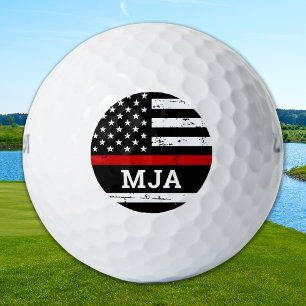 Firefighter Custom Monogram US Flag Thin Red Line Golfball