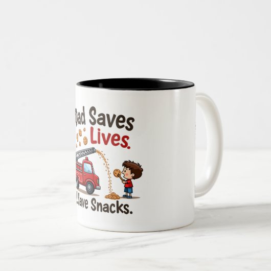 Firefighter "Dad Saves Lives. I Save Snacks." Two- Zweifarbige Tasse (VorderseiteRechts)