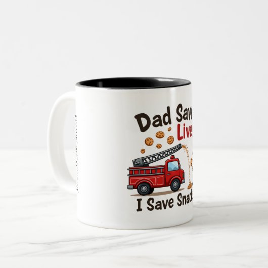 Firefighter "Dad Saves Lives. I Save Snacks." Two- Zweifarbige Tasse (Vorderseite Links)