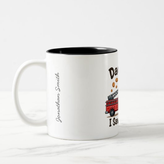 Firefighter "Dad Saves Lives. I Save Snacks." Two- Zweifarbige Tasse (Links)