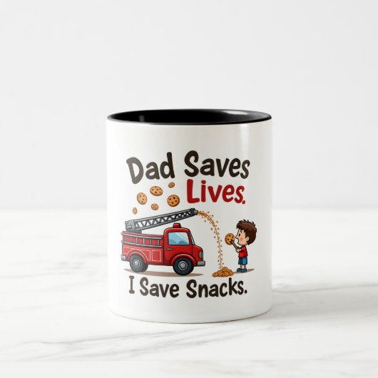 Firefighter "Dad Saves Lives. I Save Snacks." Two- Zweifarbige Tasse (Mittel)