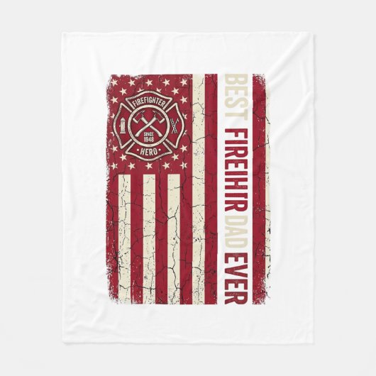 Firefighter Dad Vertical Flag Vintage Fleecedecke (Vorderseite)