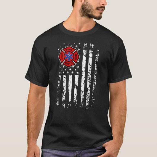 Firefighter EMT Firefighter EMS USA Flaggen Zurück T-Shirt (Vorderseite)