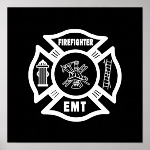 Firefighter EMT White Poster