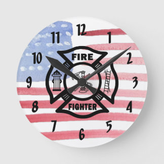 Firefighter Fire Dept Logo   Runde Wanduhr