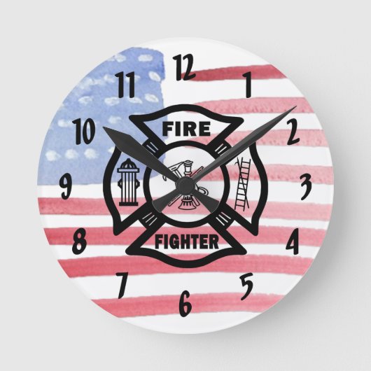 Firefighter Fire Dept Logo Runde Wanduhr (Vorderseite)