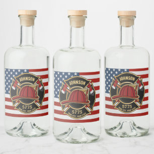 Firefighter Fire Rescue Department USA Flag Custom Alkoholflaschenetikett
