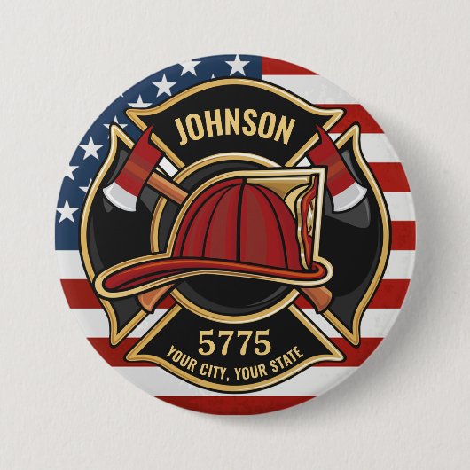 Firefighter Fire Rescue Department USA Flag Custom Button (Vorderseite)