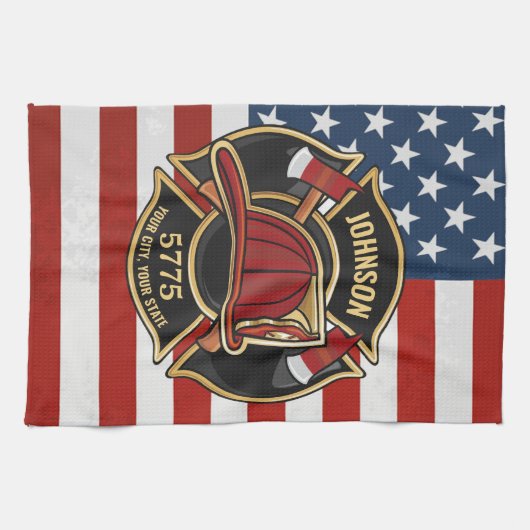 Firefighter Fire Rescue Department USA Flag Custom Geschirrtuch (Horizontal)