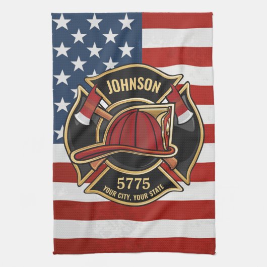 Firefighter Fire Rescue Department USA Flag Custom Geschirrtuch (Vertikal)