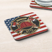 Firefighter Fire Rescue Department USA Flag Custom Getränkeuntersetzer (Linke Seite)
