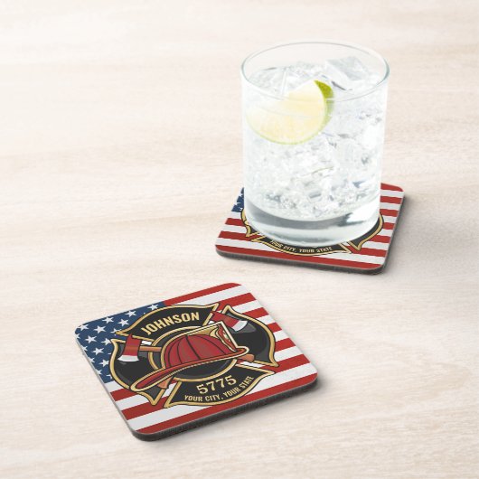 Firefighter Fire Rescue Department USA Flag Custom Getränkeuntersetzer (Rechte Seite)