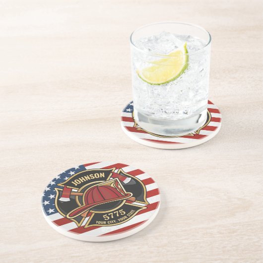 Firefighter Fire Rescue Department USA Flag Custom Getränkeuntersetzer (Seite)