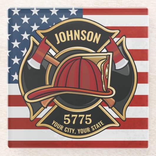 Firefighter Fire Rescue Department USA Flag Custom Glasuntersetzer (Vorderseite)