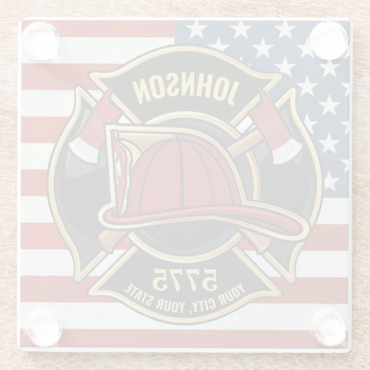 Firefighter Fire Rescue Department USA Flag Custom Glasuntersetzer (Rückseite)