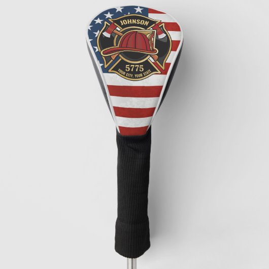 Firefighter Fire Rescue Department USA Flag Custom Golf Headcover (Vorderseite)