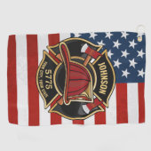 Firefighter Fire Rescue Department USA Flag Custom Golfhandtuch (Horizontal)