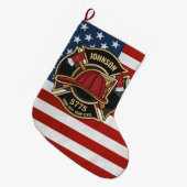 Firefighter Fire Rescue Department USA Flag Custom Großer Weihnachtsstrumpf (Vorderansicht (hängend))