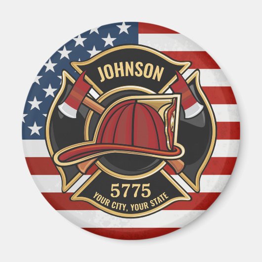 Firefighter Fire Rescue Department USA Flag Custom Magnet (Vorne)