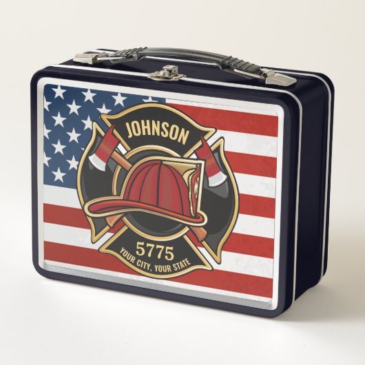 Firefighter Fire Rescue Department USA Flag Custom Metall Brotdose (Vorderseite)