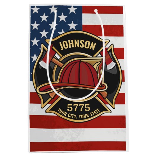 Firefighter Fire Rescue Department USA Flag Custom Mittlere Geschenktüte (Vorderseite)