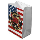 Firefighter Fire Rescue Department USA Flag Custom Mittlere Geschenktüte (Rückseite Schrägansicht)