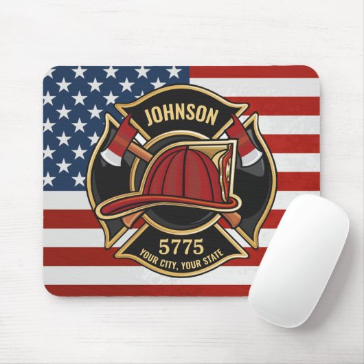 Firefighter Fire Rescue Department USA Flag Custom Mousepad (Mit Mouse)