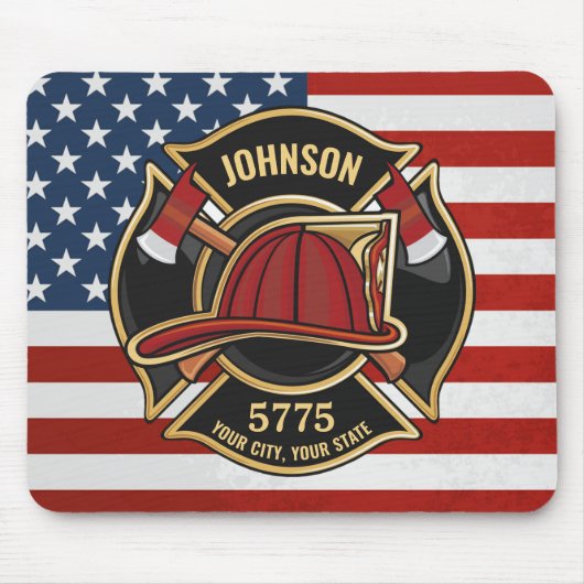 Firefighter Fire Rescue Department USA Flag Custom Mousepad (Vorne)