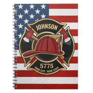 Firefighter Fire Rescue Department USA Flag Custom Notizblock