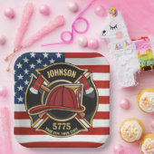 Firefighter Fire Rescue Department USA Flag Custom Pappteller (Party)