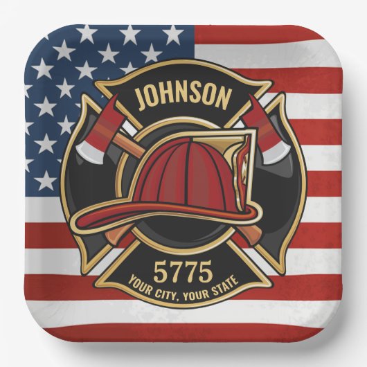 Firefighter Fire Rescue Department USA Flag Custom Pappteller (Vorderseite)