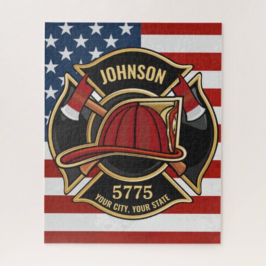 Firefighter Fire Rescue Department USA Flag Custom Puzzle (Vertikal)