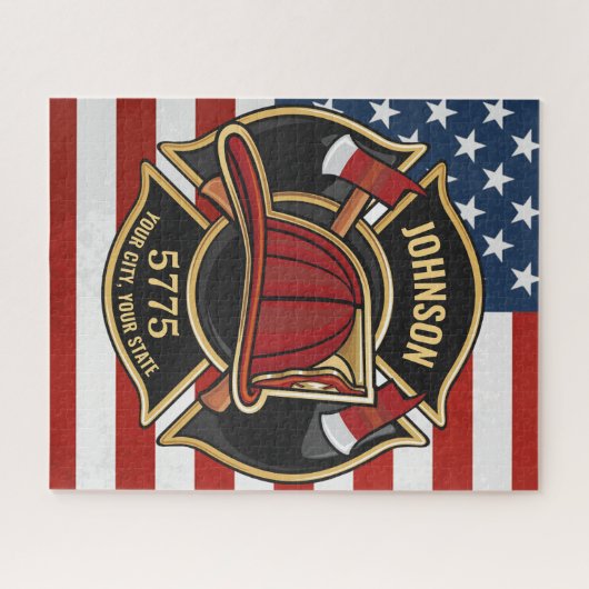 Firefighter Fire Rescue Department USA Flag Custom Puzzle (Horizontal)