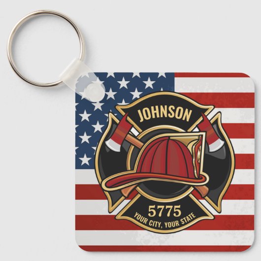 Firefighter Fire Rescue Department USA Flag Custom Schlüsselanhänger (Vorderseite)
