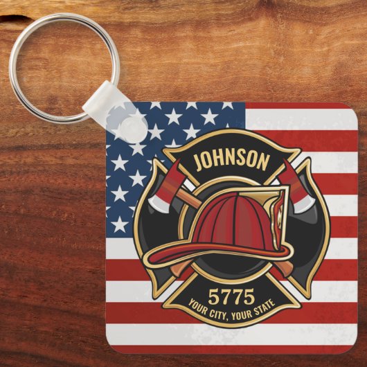 Firefighter Fire Rescue Department USA Flag Custom Schlüsselanhänger (Vorderseite)