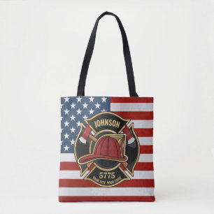 Firefighter Fire Rescue Department USA Flag Custom Tasche