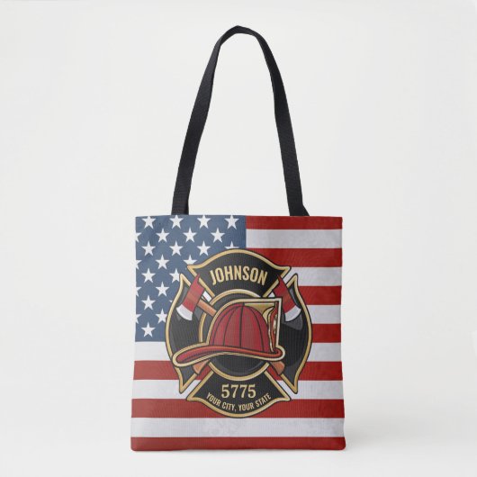 Firefighter Fire Rescue Department USA Flag Custom Tasche (Vorderseite)