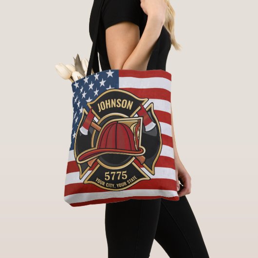 Firefighter Fire Rescue Department USA Flag Custom Tasche (Von Nahem)