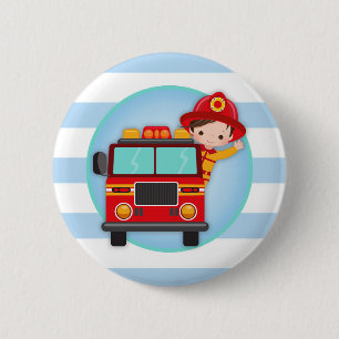 Firefighter Fire Truck Brown Button