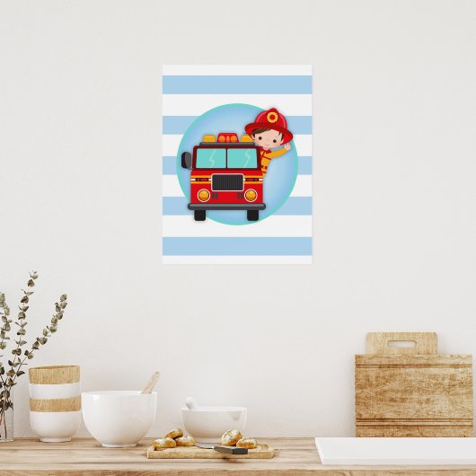 Firefighter Fire Truck Brown Poster (Küche)