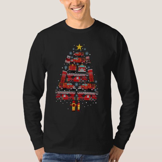 Firefighter Fire Truck Christmas Tree Christmas T-Shirt (Vorderseite)