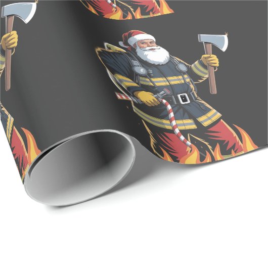 Firefighter Fire Truck Christmas Tree Santa Xmas Geschenkpapier (Rolleneckpunkt)