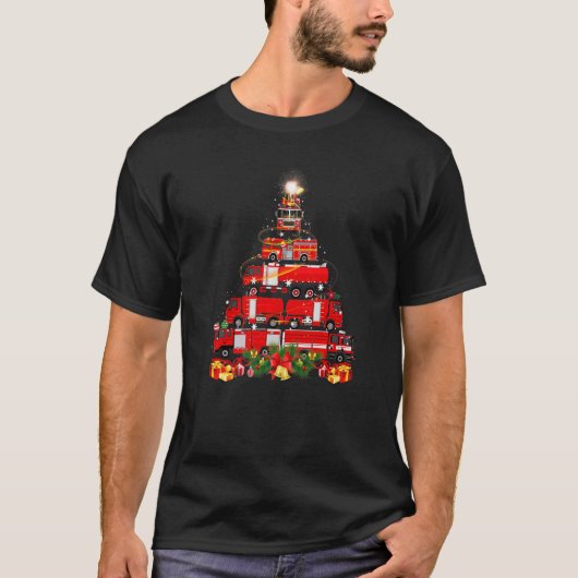 Firefighter Fire Truck Christmas Tree Xmas T-Shirt (Vorderseite)