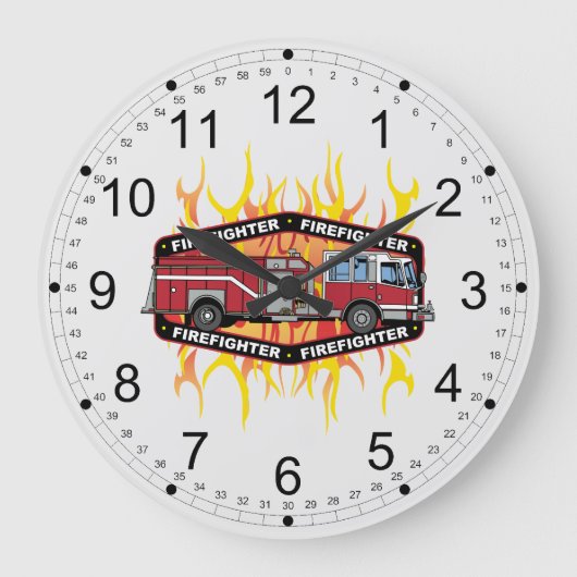 Firefighter Fire Truck Große Wanduhr (Vorderseite)