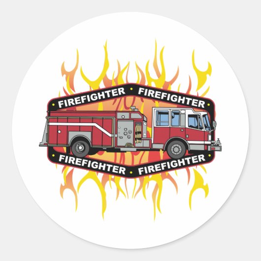 Firefighter Fire Truck Runder Aufkleber (Vorderseite)