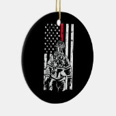 Firefighter Fireman American Flag Red Line Keramik Ornament (Rechts)
