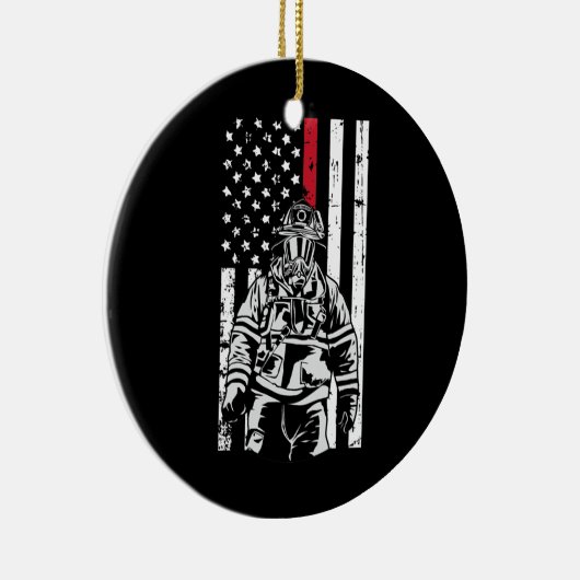 Firefighter Fireman American Flag Red Line Keramik Ornament (Rechts)