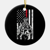 Firefighter Fireman American Flag Red Line Keramik Ornament (Vorne)