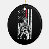 Firefighter Fireman American Flag Red Line Keramik Ornament (Links)